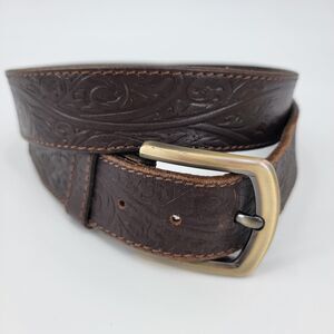 BROWNING Genuine Brown Leather Leaves Pattern Belt 40 EUC